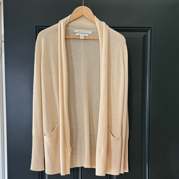 Max Studio Cream 100% 2-Ply Cashmere Open Cardigan Sweater Size Small - Picture 2 of 9